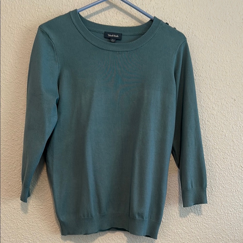 Modcloth Green Crew Neck Sweater with Long Sleeves and Fine Knit